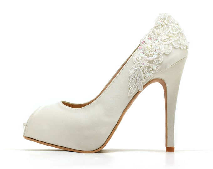 Ivory White Wedding Shoes,ivory White Bridal Heels,ivory White Satin ...