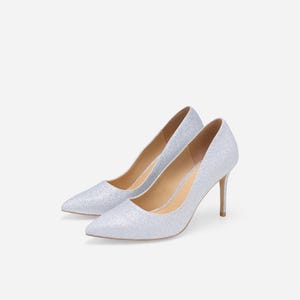 Athena Silver Glitter Pumps, Glitter Wedding Shoes, Glitter Court Shoes, Glitter Evening Shoes, Wedding Heels, Bridal Shoes