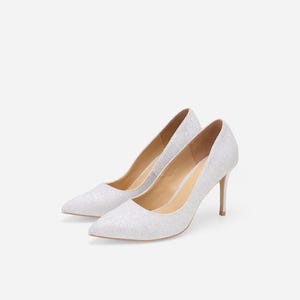 Athena White Glitter Pumps, Glitter Wedding Shoes, Glitter Court Shoes, Glitter Evening Shoes, Wedding Heels, Bridal Shoes