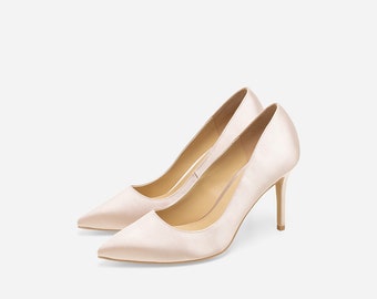 Athena Champagne Pumps, Satin Wedding Shoes, Satin Court Shoes, Satin Evening Shoes, Wedding Heels, Bridal Shoes