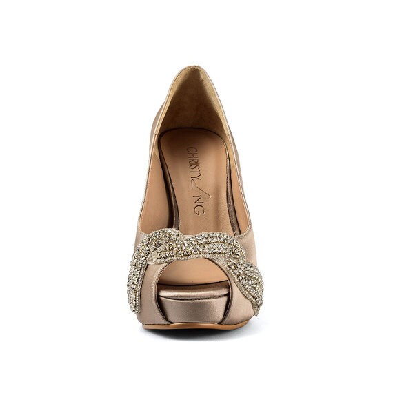 Champagne peep toe shoes store