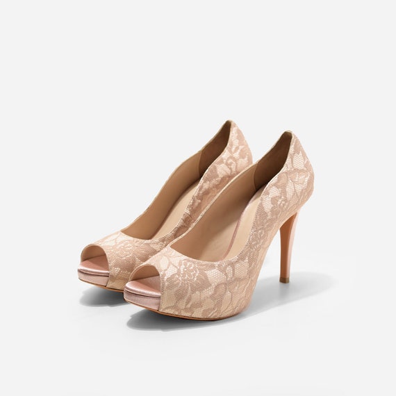 Lorenzo Nude Satin Lace Wedding Shoe 