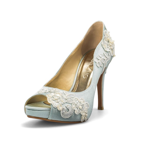 Something Blue Wedding Shoes With Lace Powder Blue Bridal - Etsy