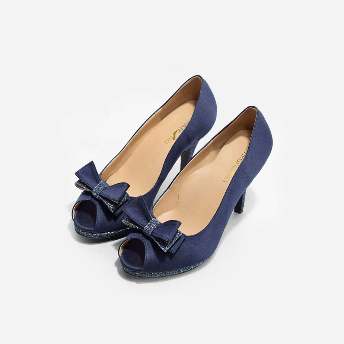 navy embellished heels