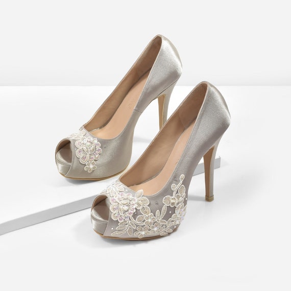 silver satin heels