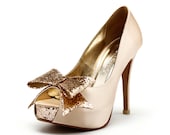 Cranberry, Champagne Wedding Heels, Champagne Gold Wedding Shoes with Glitter,  Gold Glitter Wedding Heels, Champagne Gold Wedding Shoes