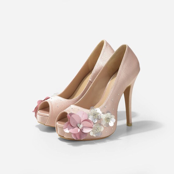 nude floral heels