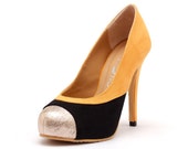Mustard Closed Toe High Heels, Yellow High Heel Shoes, Yellow Cover Toe Pumps, Yellow Closed Toe Shoes