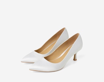 Zapatos de tacón Artemis blancos, zapatos de novia de satén, zapatos de salón de satén, zapatos de noche de satén, tacones de novia, zapatos de novia