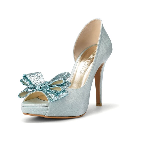 Items similar to Something Blue Wedding Heels, Blue Glitter Bridal Peep ...