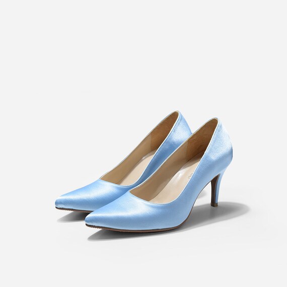 blue satin pumps