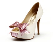 Cranberry, Ivory White Wedding Heels, Ivory Wedding Shoes with Glitter,  Ivory and Pink Wedding Heels, Glitter Wedding Shoes
