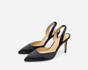 Hebe Black Pumps, Satin Wedding Shoes, Satin Bridal Shoe, Satin Evening Shoes, Wedding Heels, Bridal Shoes, Dinner Pumps