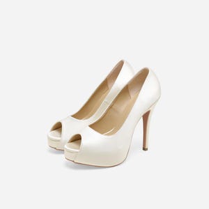 Love Pearl White Satin Evening Heels, Ivory Bridal Heels, Satin Wedding Heels, Bridal Shoes, Custom Made Wedding Shoes, Ivory Heels