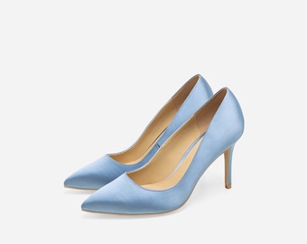 Athena Aegean Blue Pumps, Satin Wedding Shoes, Satin Court Shoes, Satin Evening Shoes, Wedding Heels, Bridal Shoes