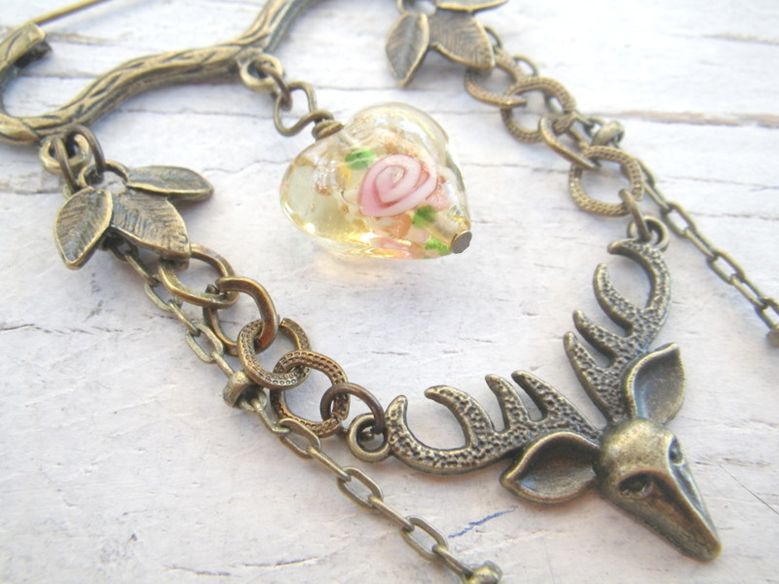 Dirndl Dress Charivari German Necklace Chain Oktoberfest EDELWEISS DEER HEART