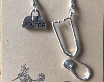 Medic Earrings - Doctor Earrings - medical themed gift - Gift for Doctor - Stethoscope Earrings - Quirky medic gift - mismatched - odd