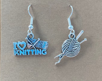 Knitting Lover earrings - Knitting Needle Earrings - Yarn earrings - wool earrings - knitting needles -  gift for crafter - gift for knitter