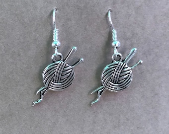 Knitting Needle Earrings - Yarn earrings - wool earrings - knitting needles - gifts for her - gift for crafter - gift for knitter - xmas