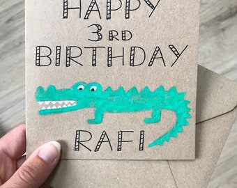 Crocodile birthday card - crocodile card - personalised birthday card - boy birthday - girl birthday - happy birthday - birthday card