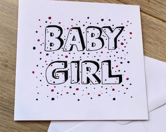 Baby girl card - baby card - new baby card - birth card - baby girl - baby boy - girl card - baby birth card