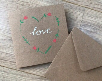 Love heart card - rose card - valentines card - mothers day card - flower card - personalised - anniversary - wedding - engagement - mum