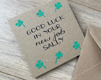Good luck card - four leaf clover good luck card - good luck in your new job - personalised good luck card - exam card - four leaf clover