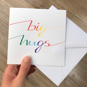 Tarjeta de grandes abrazos - tarjeta de abrazos de arcoíris - tarjeta de arcoíris - enviando un abrazo - enviando abrazos - tarjeta de amistad - te amo - te extraño - tarjeta de positividad