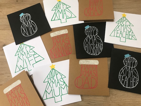 PACK OF 10 Christmas cards - personalised christmas - personalised xmas cards - family xmas cards - teacher xmas cards - friend xmas card