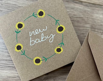 Sunflower new baby card - new baby card - new arrival card - baby card - baby shower card - new babies card - baby gift - twins card