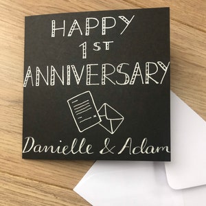 Tarjeta del primer aniversario - primer aniversario de bodas - boda de papel - aniversario de papel - tarjeta de boda - tarjeta de aniversario - tarjeta personalizada
