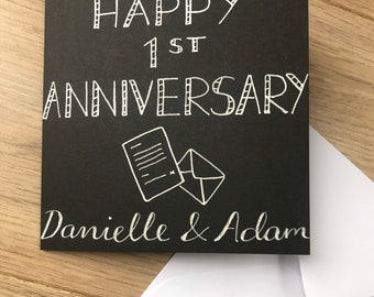 1st anniversary card - 1st wedding anniversary - paper wedding - paper anniversary - wedding card - anniversary card - personalised card