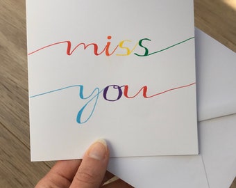 Miss you card - rainbow miss you card - missing you - rainbow card - love you - big hugs - positivity card - good vibes - sending love