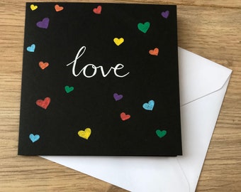 Rainbow love card - rainbow hearts - love card - valentines card - valentines day - wedding - anniversary - engagement - positivity card
