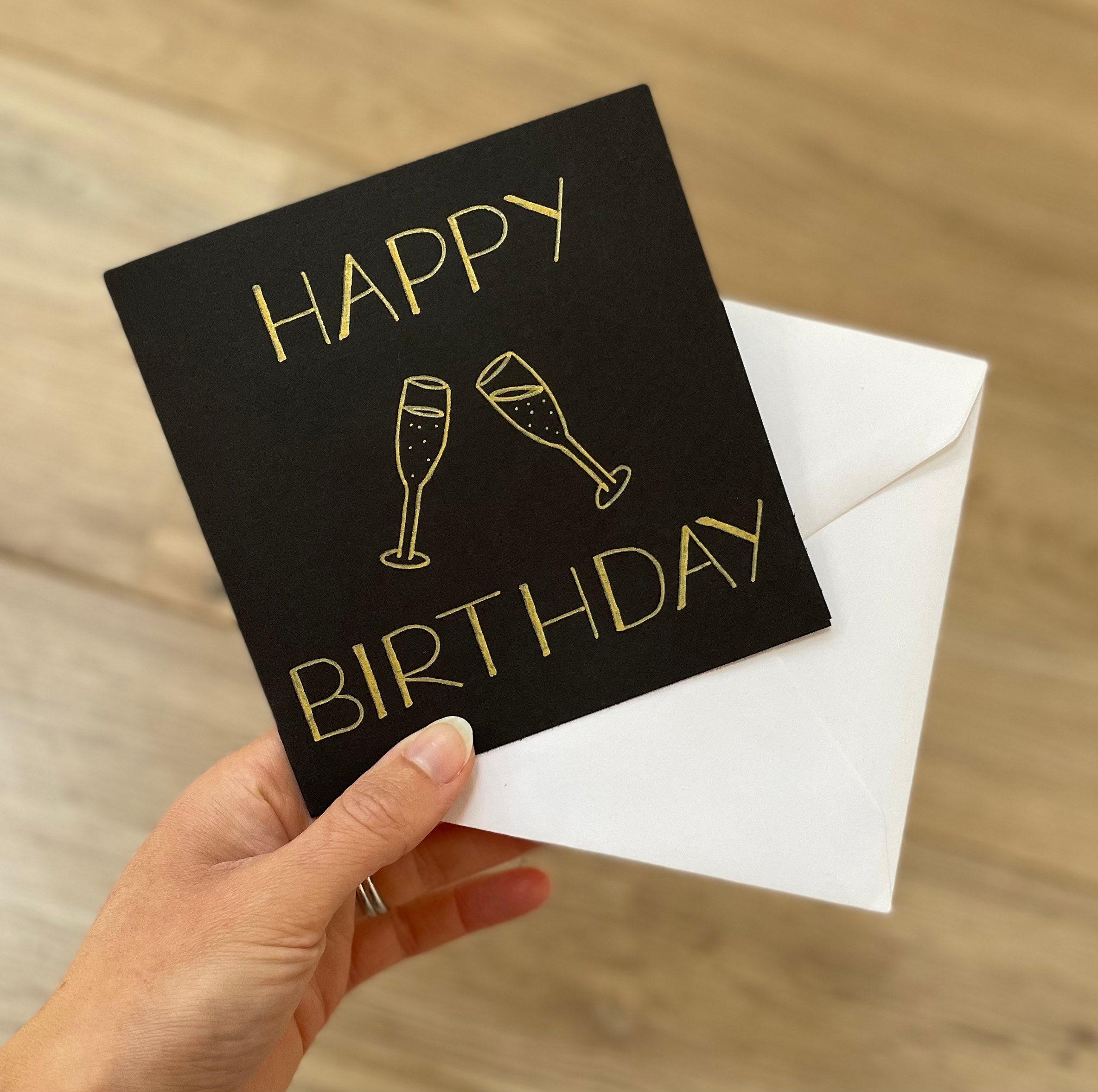 Biglietto Auguri Compleanno Donna – Flute Champagne Con Lamina Rame – Ecologico 193x147mm - 2