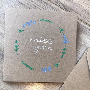 Vergeet me niet-kaart - mis je-kaart - vergeet me niet te missen kaart - stuur liefde - dikke knuffel - mis je - ik denk aan je - gepersonaliseerde kaart -