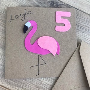 Flamingo card - flamingo birthday card - childrens birthday card - age card - personalised - flamingo - girls birthday card - special age