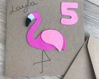 Flamingo card - flamingo birthday card - childrens birthday card - age card - personalised - flamingo - girls birthday card - special age