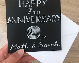 Tarjeta para el séptimo aniversario de bodas - aniversario de lana - tarjeta de boda - aniversario de cobre - aniversario personalizado - séptimo aniversario