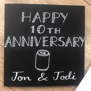 Tarjeta del décimo aniversario de bodas - tarjeta de aniversario en lata - décimo aniversario - tarjeta de bodas - tarjeta de aniversario personalizada - tarjeta personalizada