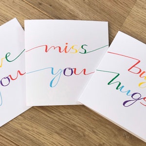 Confezione da 3 carte di positività - vibrazioni positive - carte di gentilezza - amore arcobaleno - grandi abbracci - ti amo - mi manchi - manda amore - amicizia