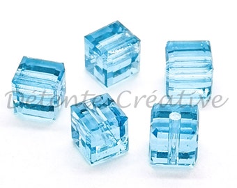 5 PCs- 5601 Cube Beads - SWAROVSKI Aquamarine Crystal 8 mm