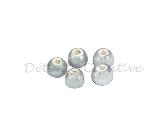 10 Pcs - Round ceramic beads - Irregular beads - gray 9 x 8 mm