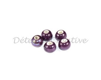 10 Pcs - Round ceramic beads - Irregular beads - iridescent purple 9 x 8 mm