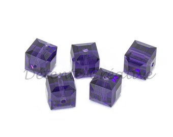 5 PCs- 5601 Cube Beads - SWAROVSKI Crystal Purple Velvet 6 mm