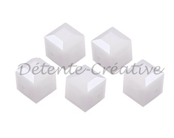 5 Pcs - Cube beads 5601 - Crystal SWAROVSKI White Alabaster 6 mm