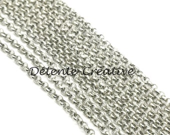 1 meter - Silver metal Rolo chain welded oval links (3 x 1.5 mm) nickel free