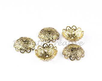 5 Pcs- Chiseled cups - Gold metal filigree caps - 16 mm (nickel free)