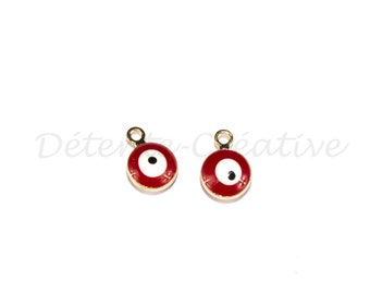 2 Pcs - Eye charms - Lucky Hanging brass Golden-Red 9 x 6 mm (nickel free)