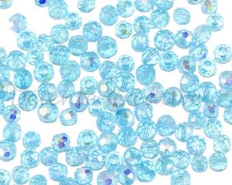 50 Uds - cuentas redondas Aquamarine AB - Perlas de vidrio facetado 4 mm